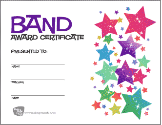 Band Award Certificate (Stars)