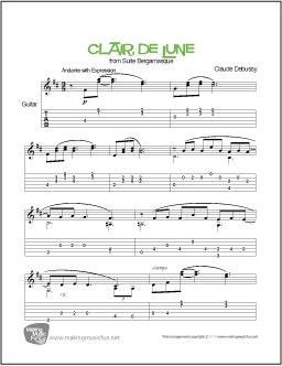 Clair de Lune (Debussy) | Easy Guitar Sheet Music