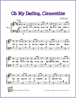 Oh My Darling Clementine Free Easy Piano Sheet Music