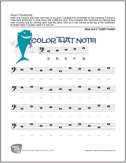 Color the Note - Bass Clef Worksheets