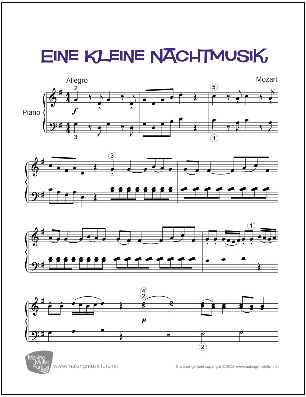 Eine Kleine Nachtmusik K 525 Mozart Easy Piano Sheet Music