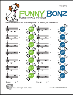 Funny Bonz | Free Musical Interval Worksheet (Treble Clef)