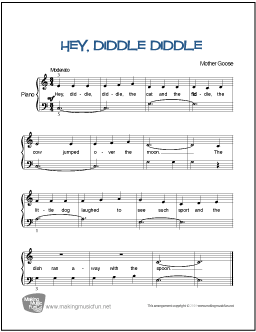 Hey Diddle Diddle Mother Goose Easy Piano Sheet Music