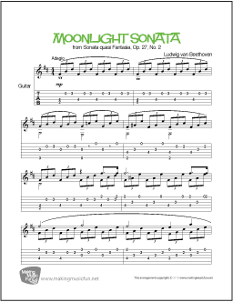 Moonlight Sonata, Op.27 (Beethoven) | Easy Guitar Sheet Music (TAB)