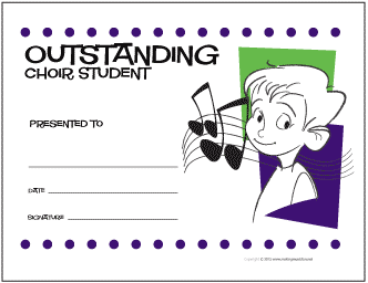 Outstanding Choir Student Award Certificate (Boy)