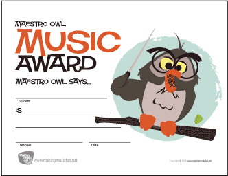 Wise Owl Music Award Certificate