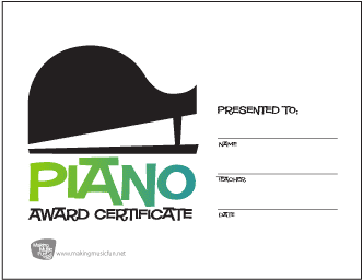 Piano Award Certificate (Green to Blue Gradient)