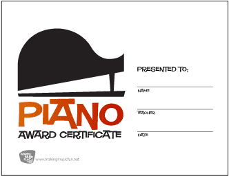 Piano Award Certificate (Orange to Red Gradient)