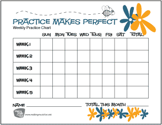 Bumblebee and Flowers | Practice Makes Perfect Music Practice Chart - Record Daily Practice Time (5 Weeks)