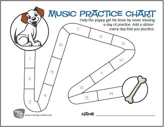 Puppy and Bone Music Practice Sticker Chart (14 Days)
