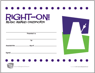 Right On! (Metronome) Music Award Certificate