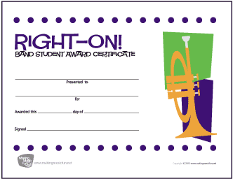 Right On! Band Student Award Certificate (Trumpet)
