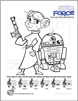 Star Force  Free Treble Clef Color-by-Note Worksheet