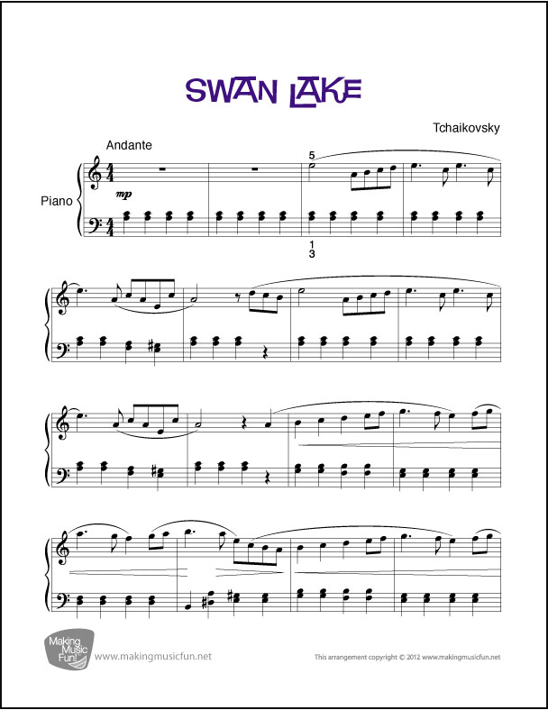 Centelleo escribir una carta Locomotora Swan Lake (Tchaikovsky) | Easy Piano Sheet Music