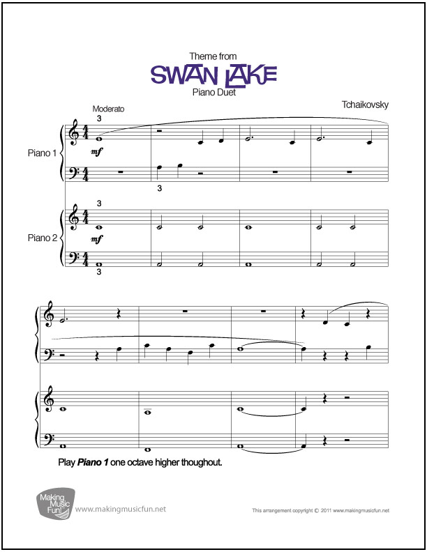 Oh mezcla nariz Swan Lake (Tchaikovsky) | Beginner Piano Duet Sheet Music