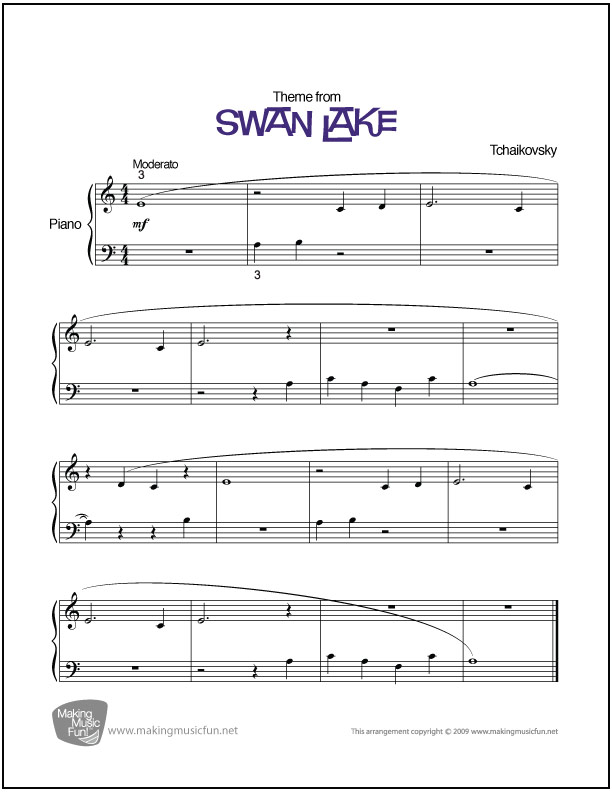 Obsesión Arte excusa Swan Lake (Tchaikovsky) | Beginner Piano Sheet Music